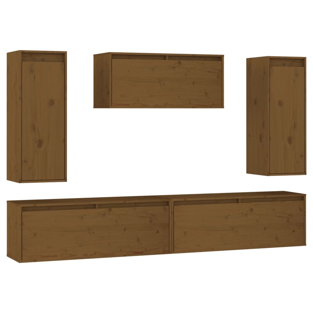 Meuble TV 5 pcs en bois de pin massif