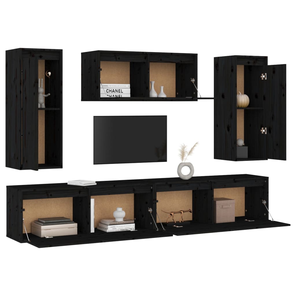 Meuble TV 5 pcs en bois de pin massif