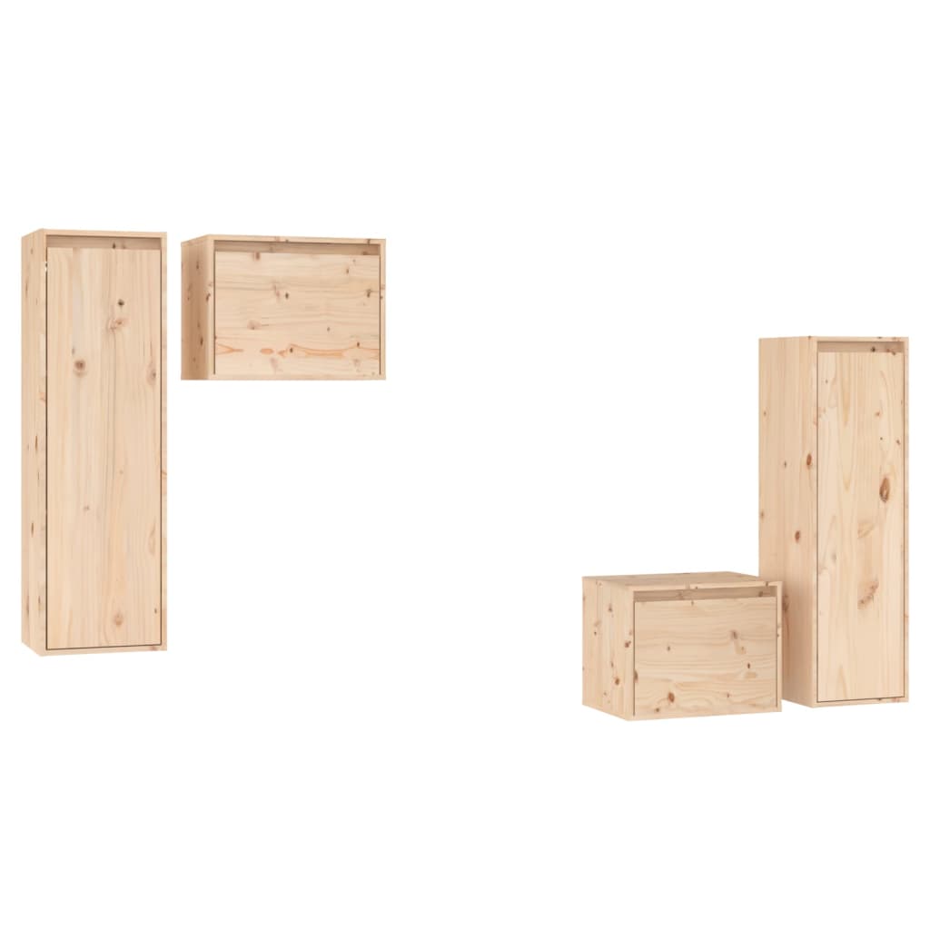 Meuble TV 4 pcs en bois de pin massif