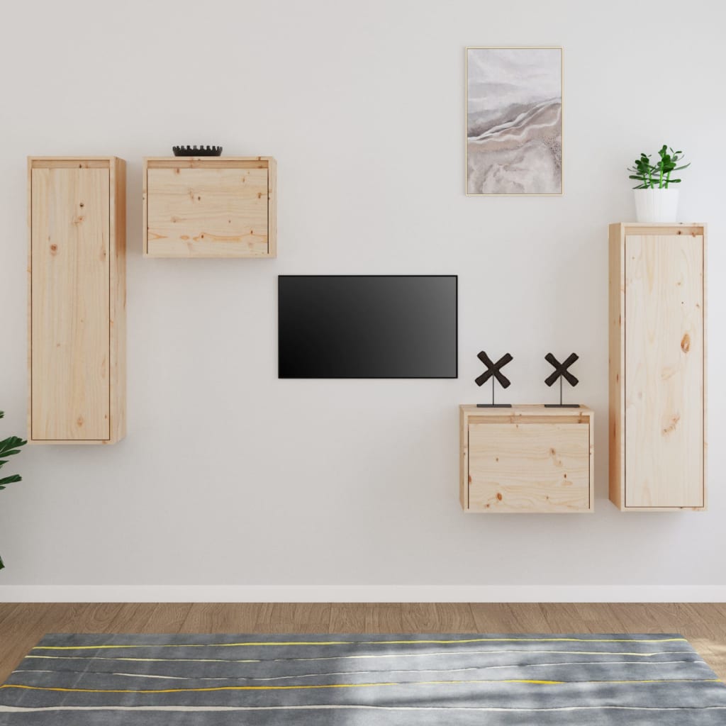 Meuble TV 4 pcs en bois de pin massif