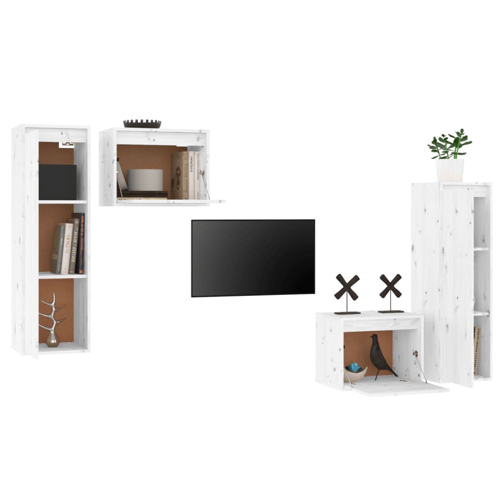 Meuble TV 4 pcs en bois de pin massif