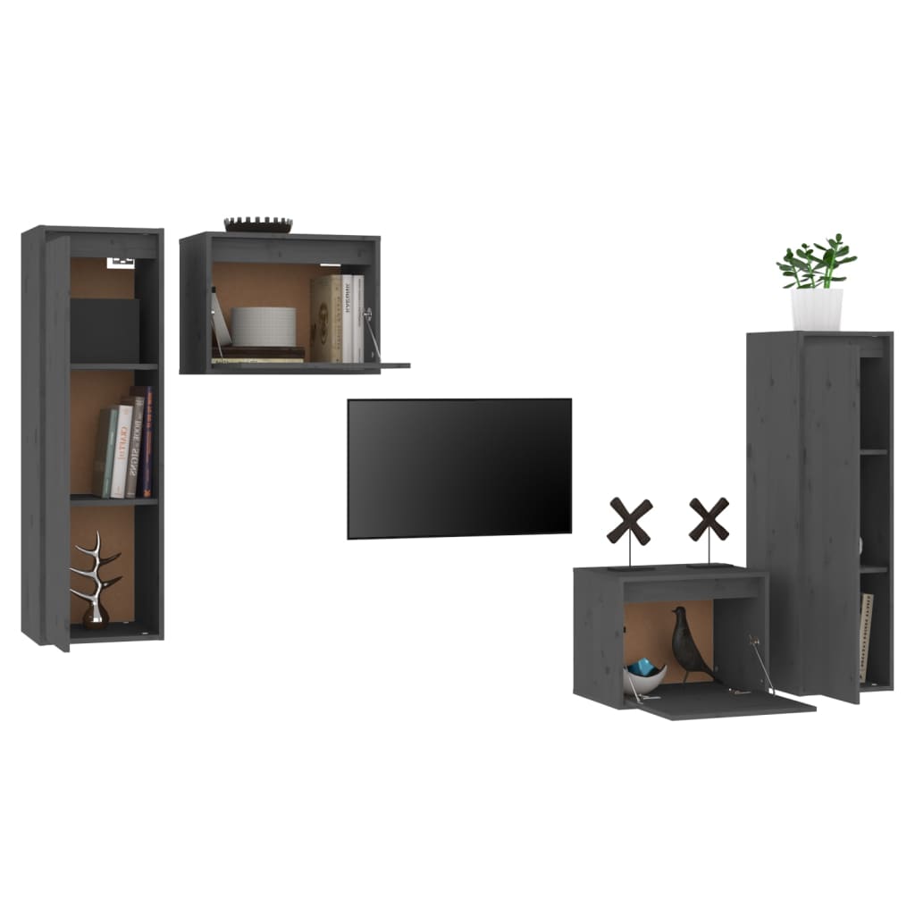 Meuble TV 4 pcs en bois de pin massif