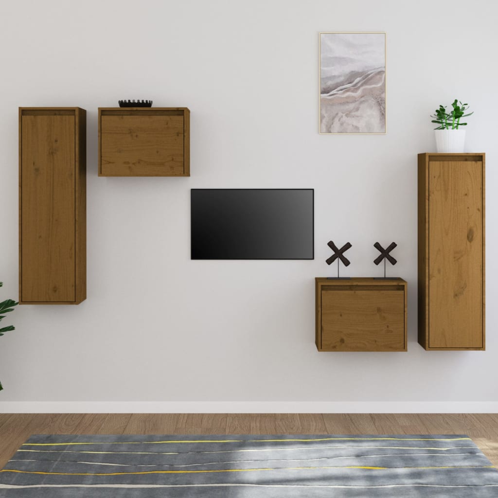 Meuble TV 4 pcs en bois de pin massif