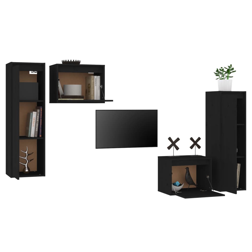 Meuble TV 4 pcs en bois de pin massif