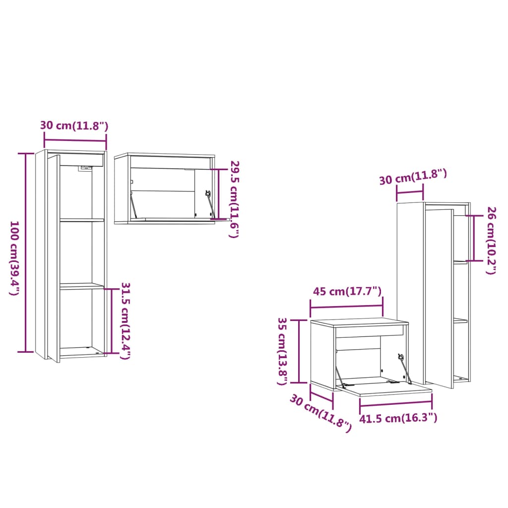 Meuble TV 4 pcs en bois de pin massif