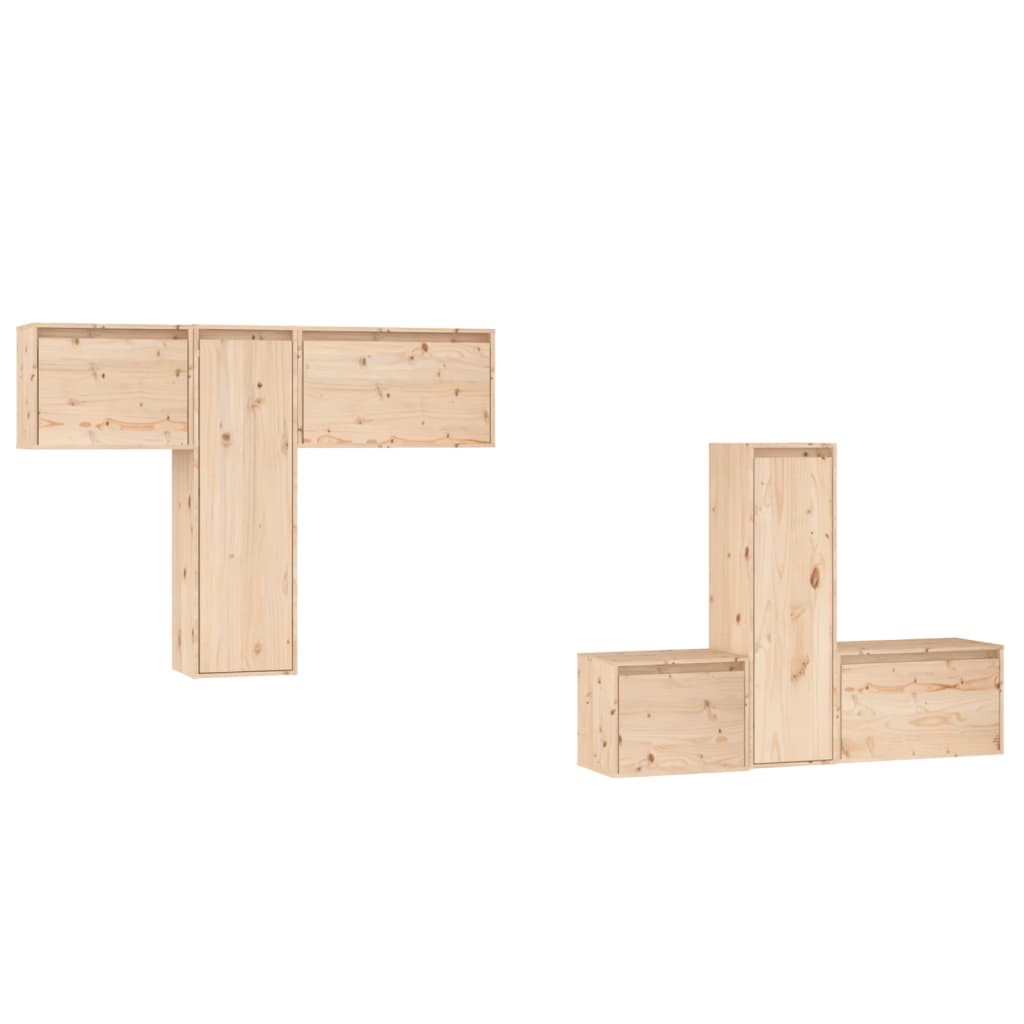 Meuble TV 6 pcs en bois de pin massif