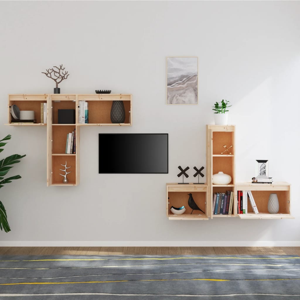 Meuble TV 6 pcs en bois de pin massif