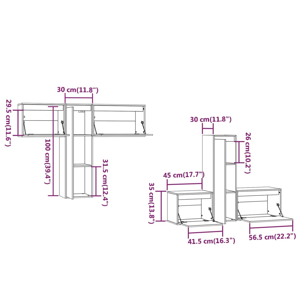 Meuble TV 6 pcs en bois de pin massif