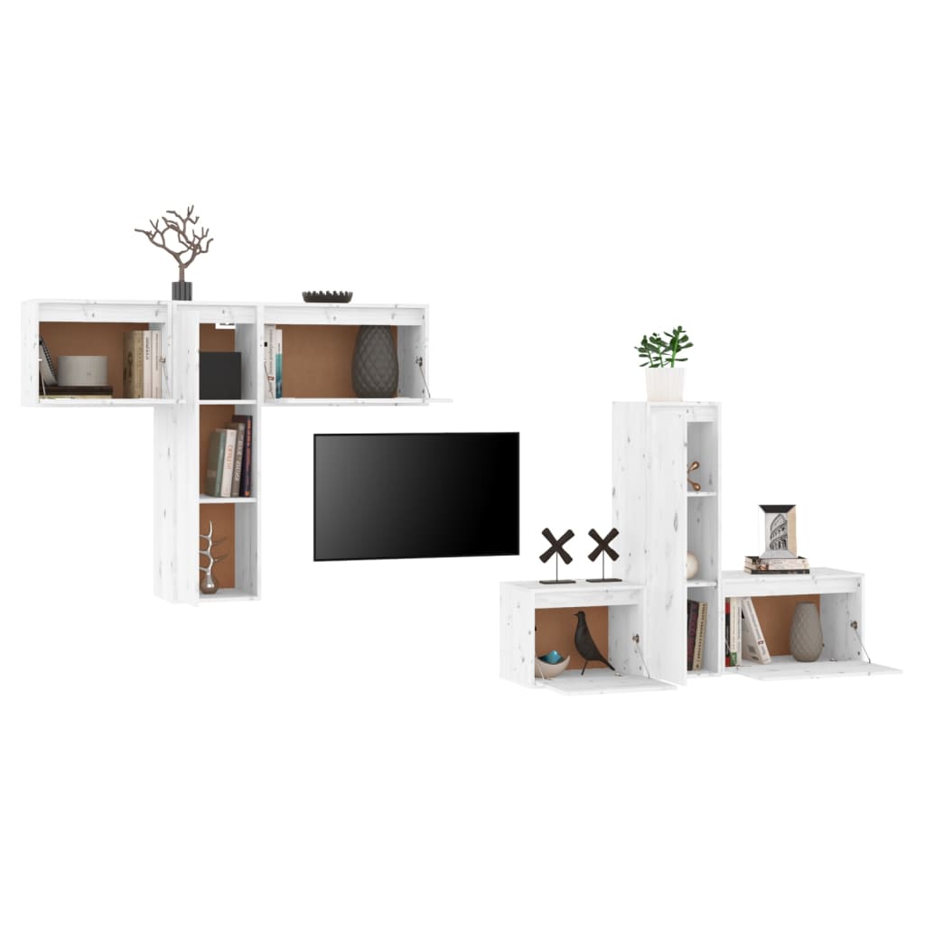 Meuble TV 6 pcs en bois de pin massif