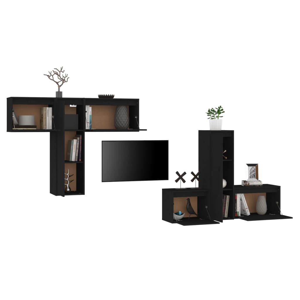 Meuble TV 6 pcs en bois de pin massif