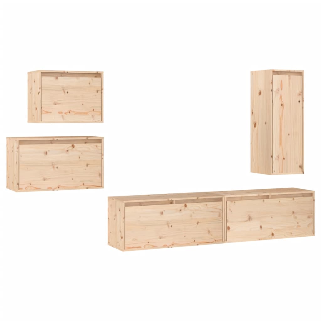 Meuble TV 5 pcs en bois de pin massif