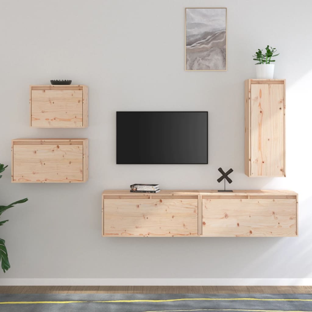 Meuble TV 5 pcs en bois de pin massif