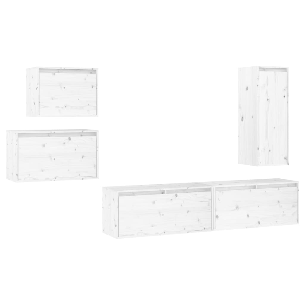 Meuble TV 5 pcs en bois de pin massif