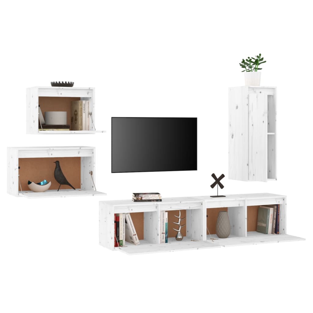 Meuble TV 5 pcs en bois de pin massif