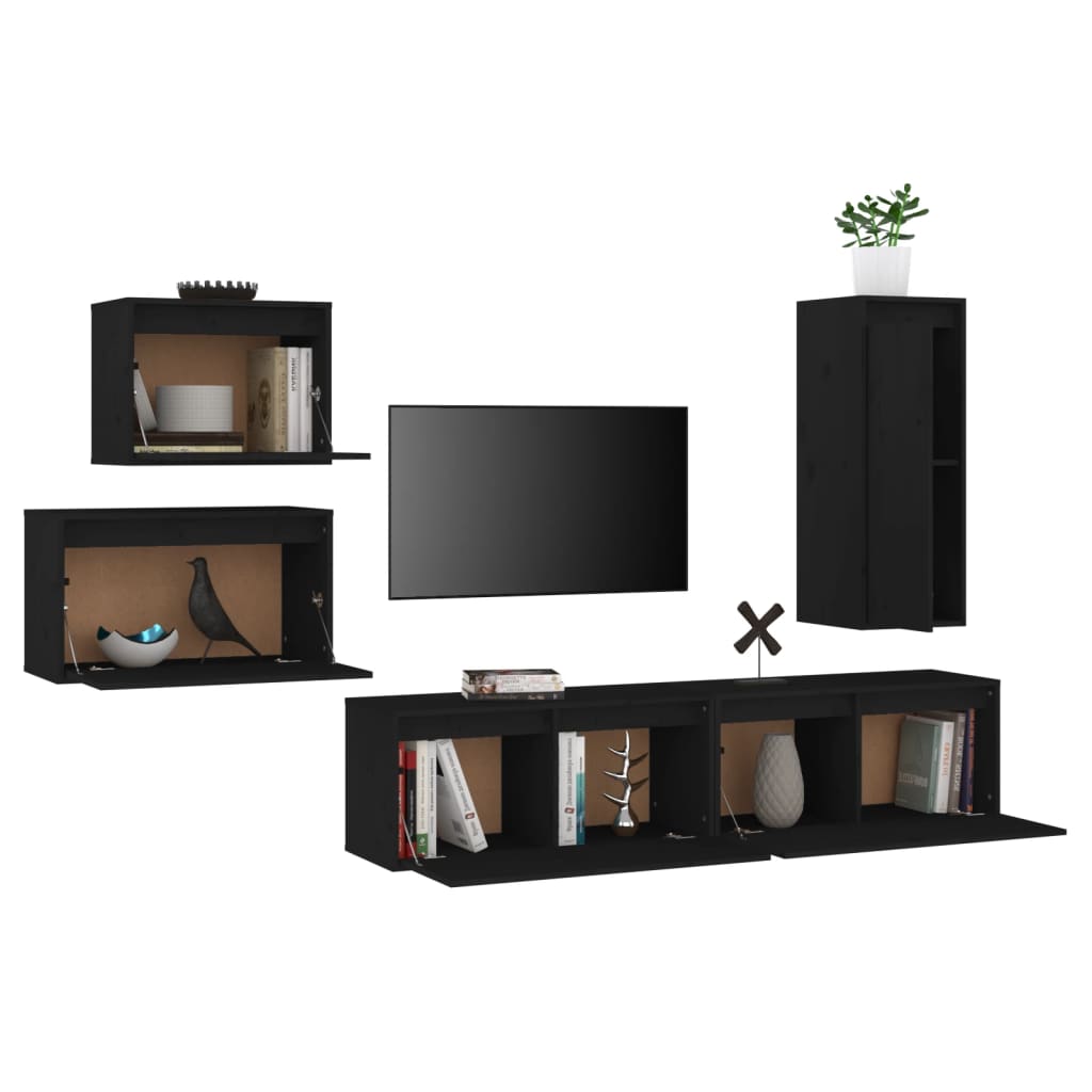 Meuble TV 5 pcs en bois de pin massif