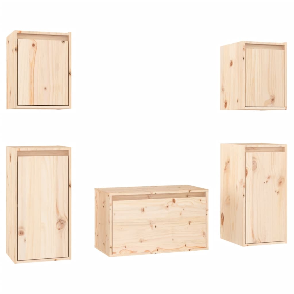 Meuble TV 5 pcs en bois de pin massif