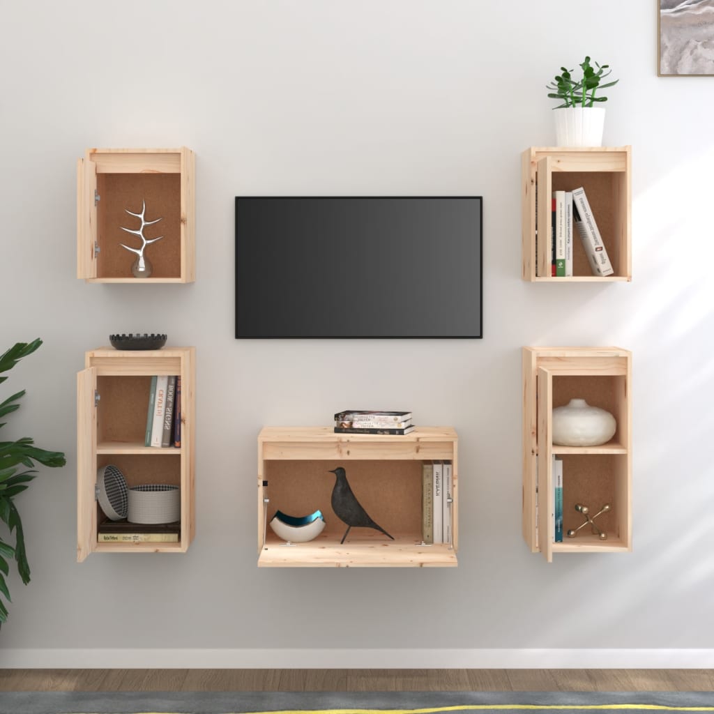 Meuble TV 5 pcs en bois de pin massif