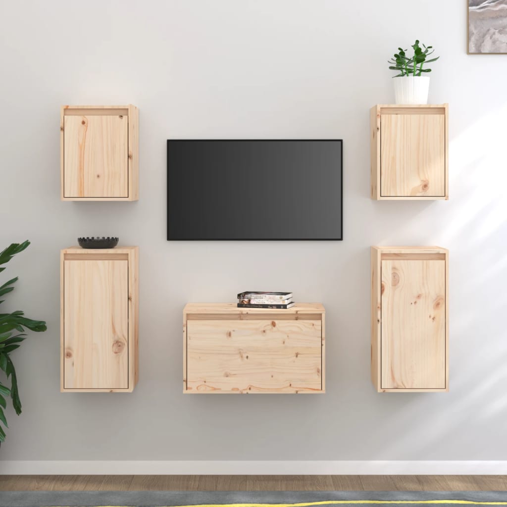 Meuble TV 5 pcs en bois de pin massif