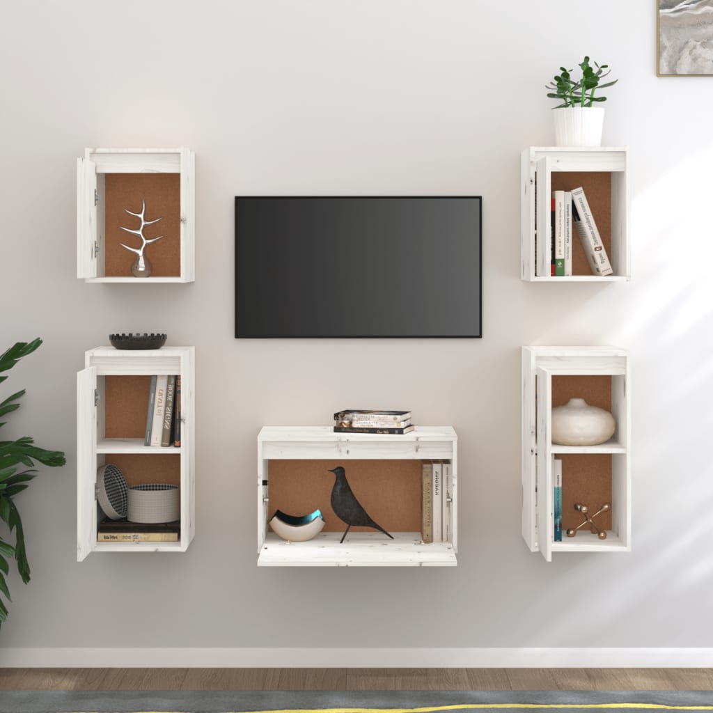 Meuble TV 5 pcs en bois de pin massif