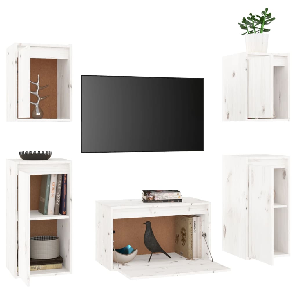 Meuble TV 5 pcs en bois de pin massif