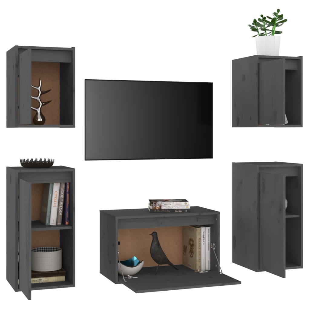 Meuble TV 5 pcs en bois de pin massif