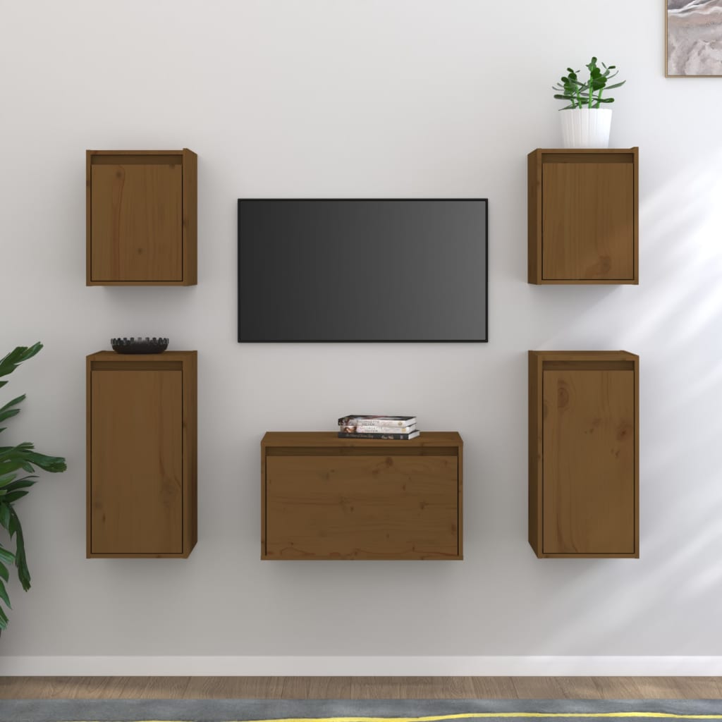 Meuble TV 5 pcs en bois de pin massif