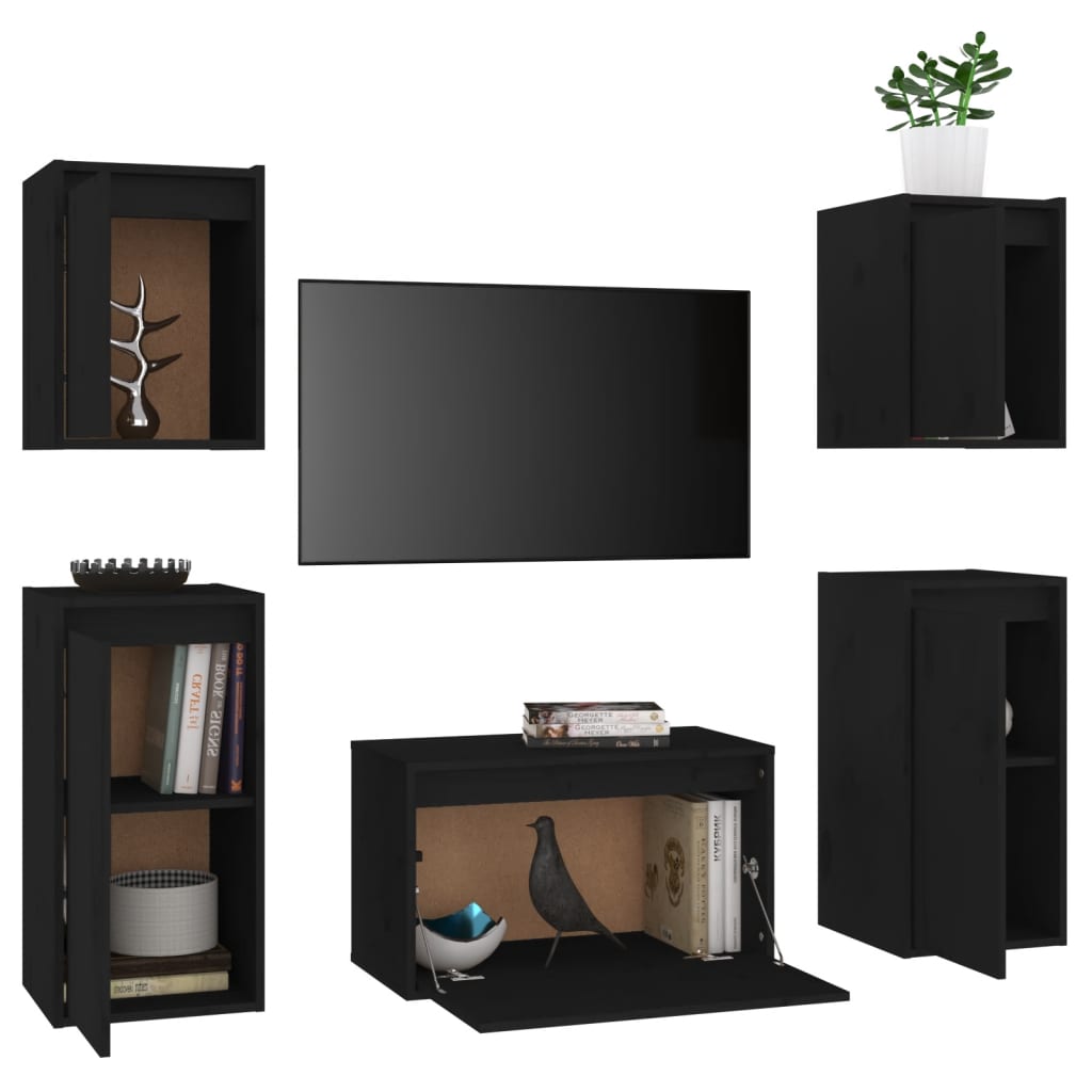 Meuble TV 5 pcs en bois de pin massif