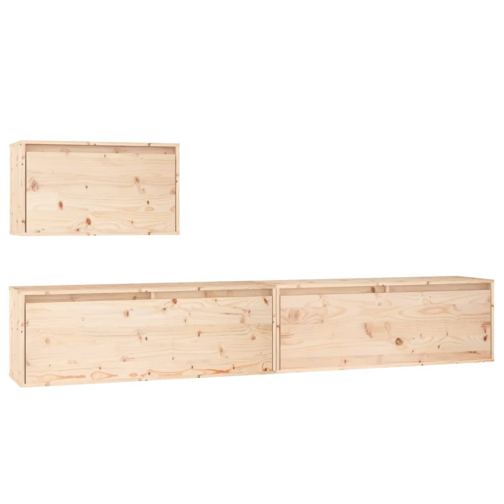 Meuble TV 3 pcs en bois de pin massif