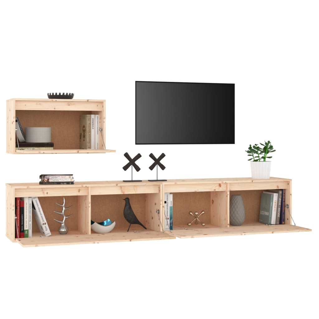 Meuble TV 3 pcs en bois de pin massif