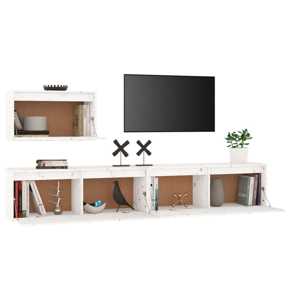 Meuble TV 3 pcs en bois de pin massif