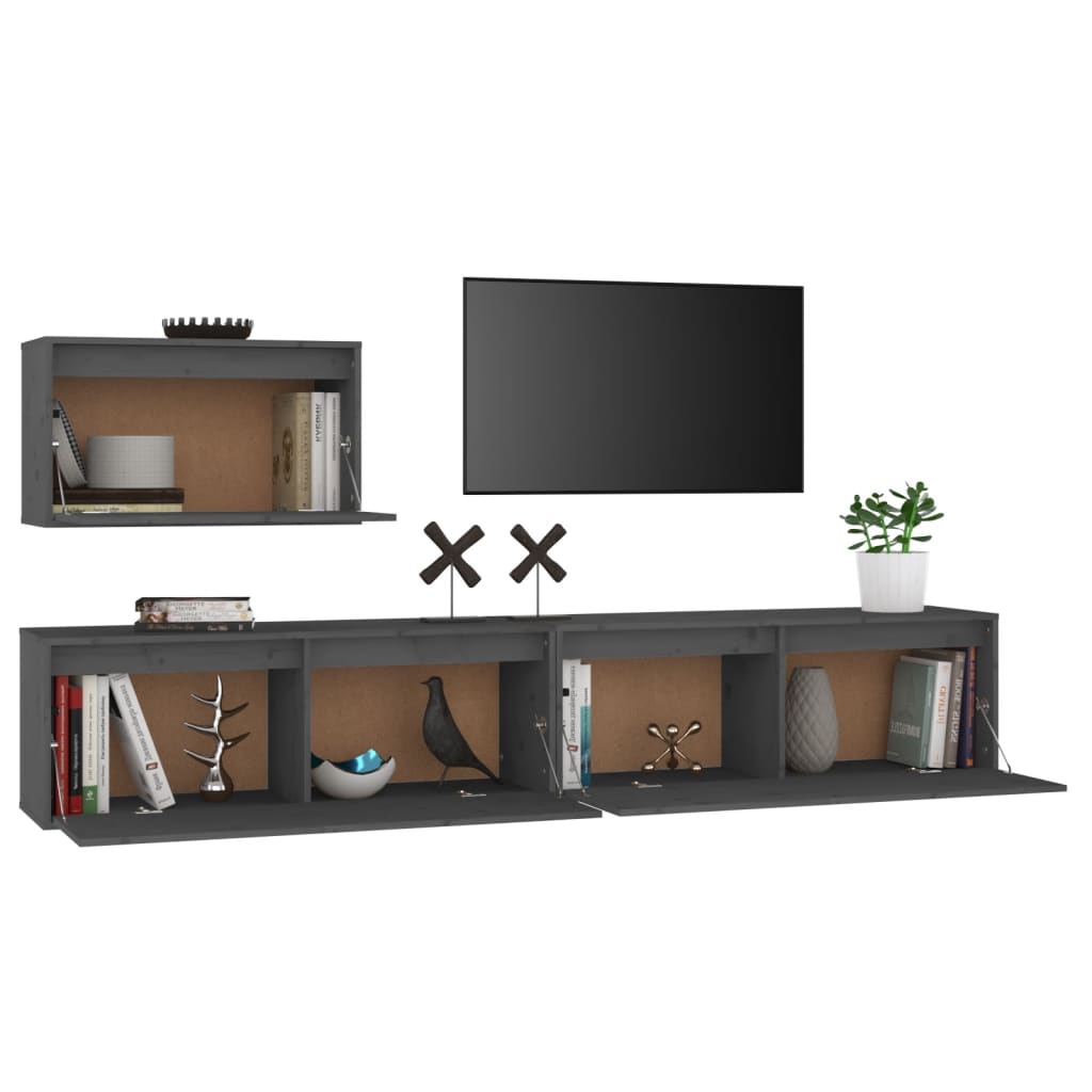 Meuble TV 3 pcs en bois de pin massif