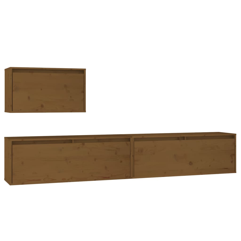 Meuble TV 3 pcs en bois de pin massif