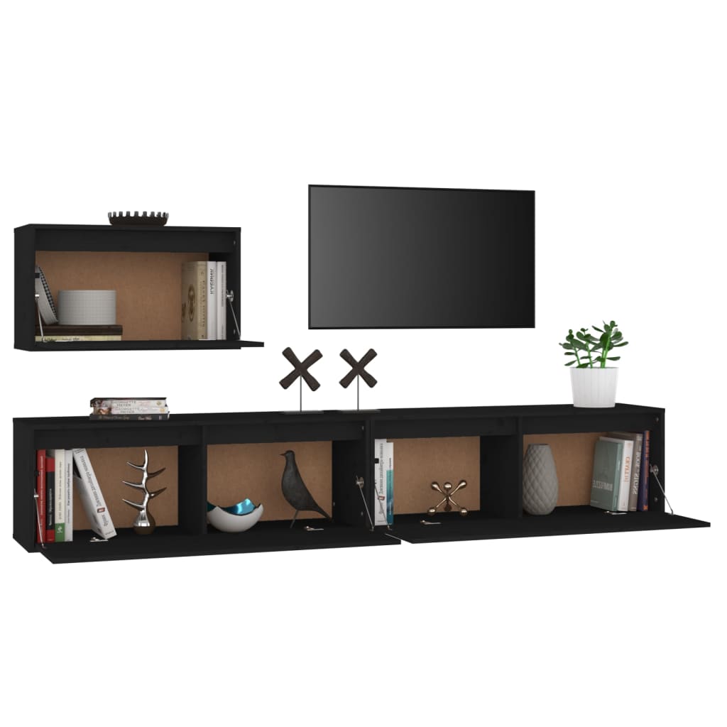 Meuble TV 3 pcs en bois de pin massif