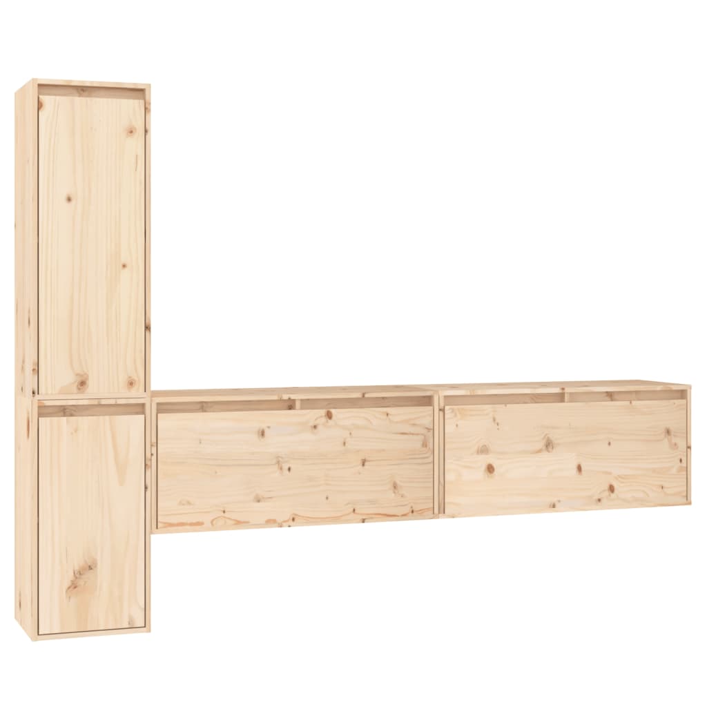 Meuble TV 4 pcs en bois de pin massif