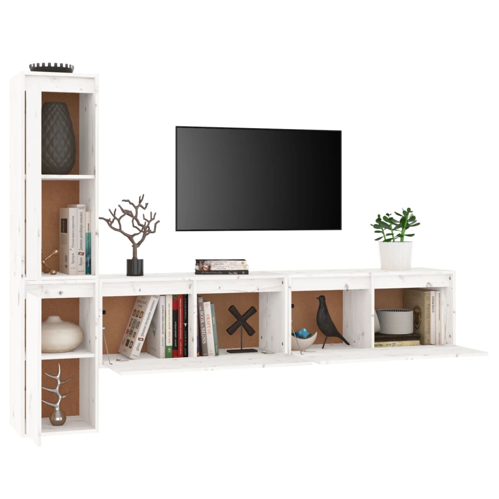 Meuble TV 4 pcs en bois de pin massif