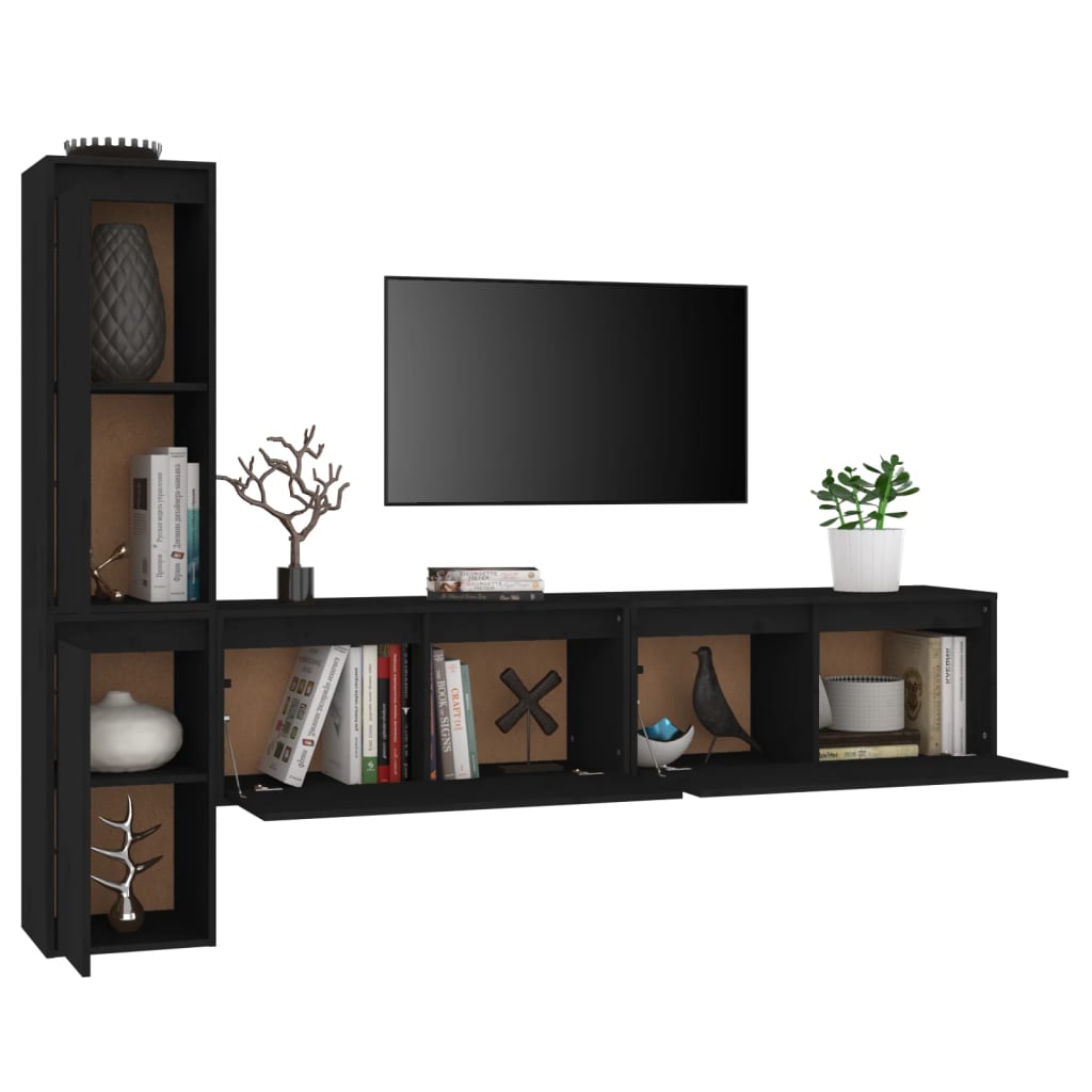 Meuble TV 4 pcs en bois de pin massif