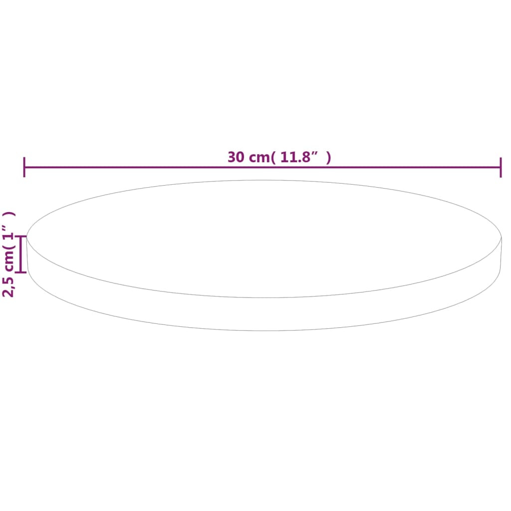 Tafelblad rond Ø30x2,5 cm onbehandeld massief eikenhout