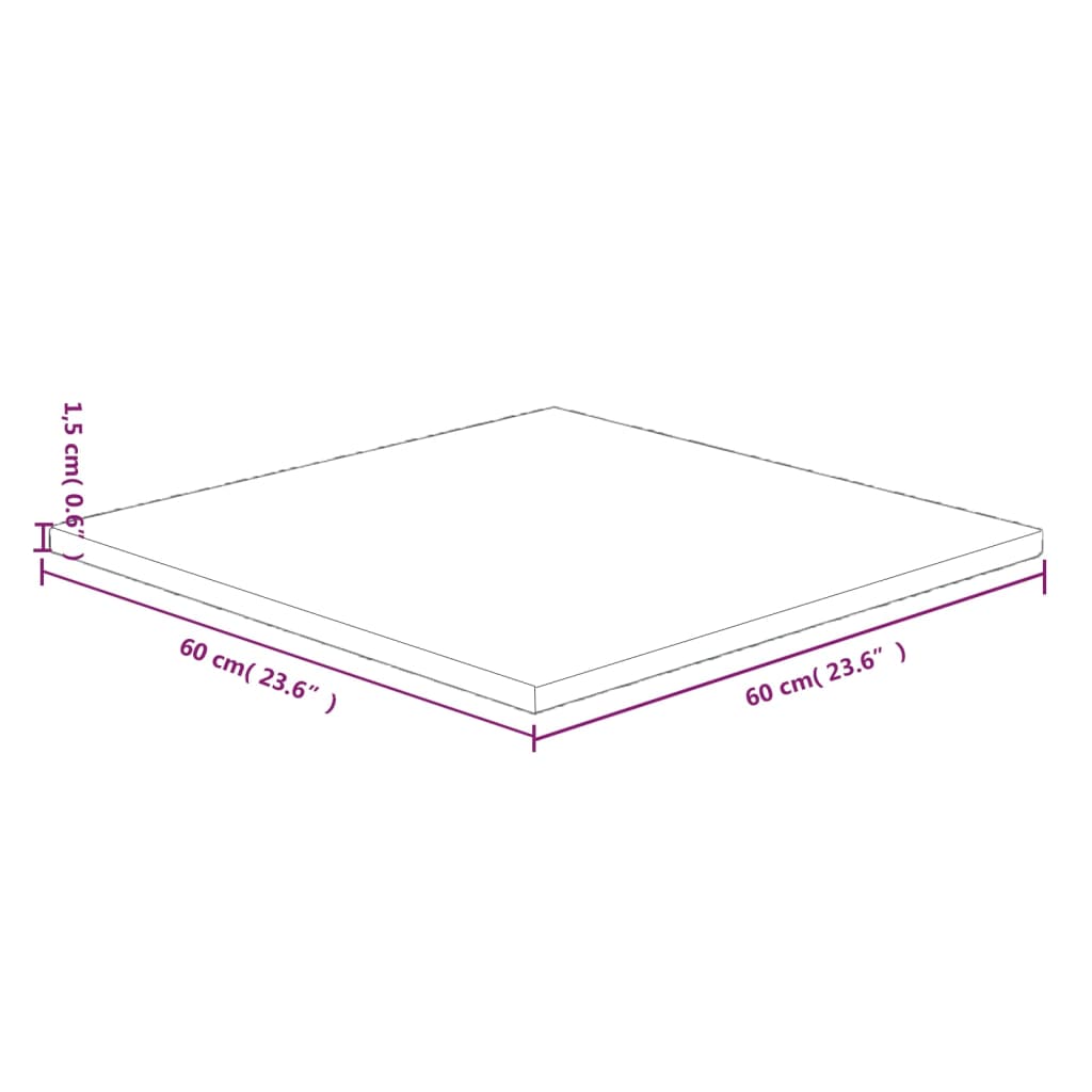 Plateau de table carré 70x70x2,5 cm chêne massif non traité