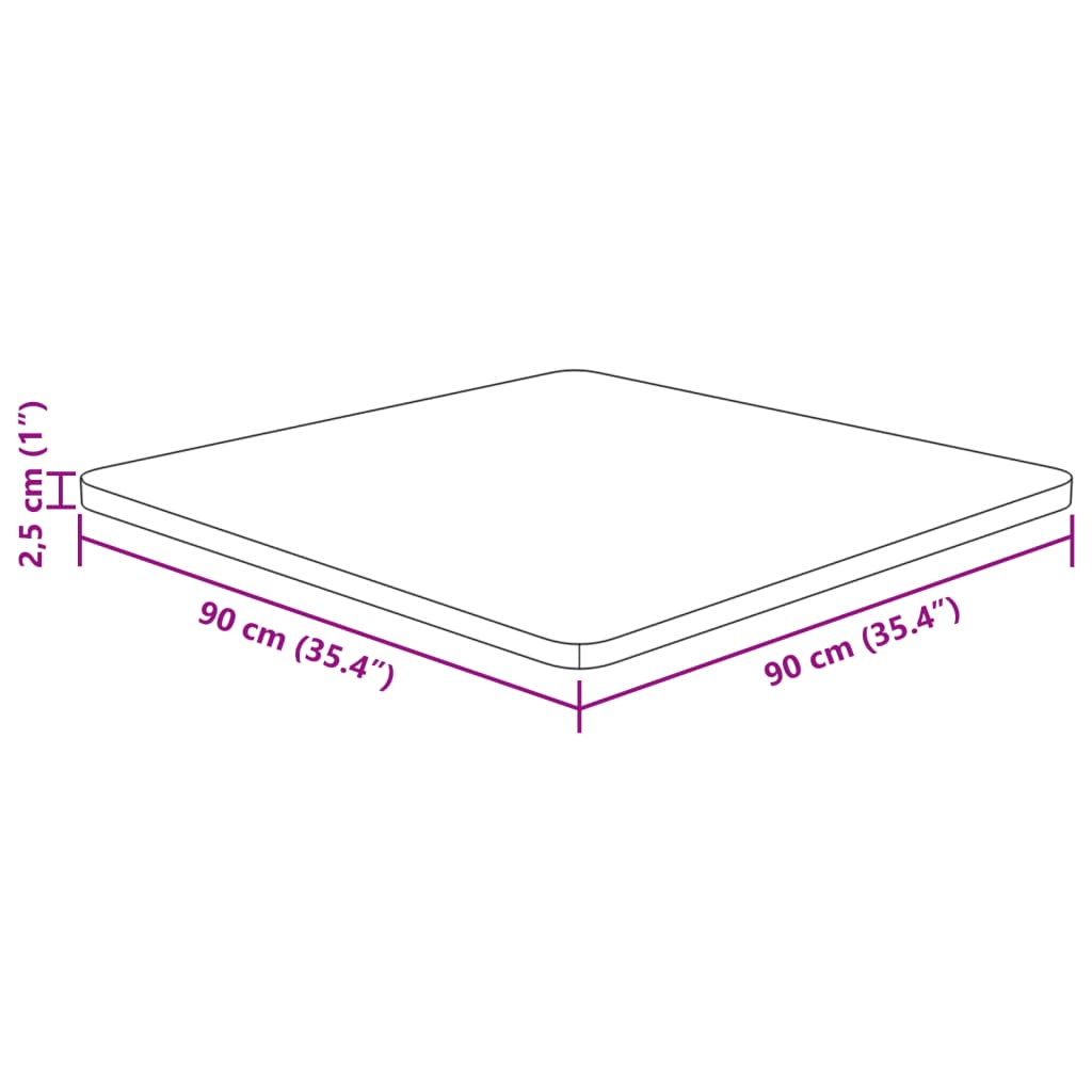 Plateau de table carré 40x40x2,5cm chêne massif