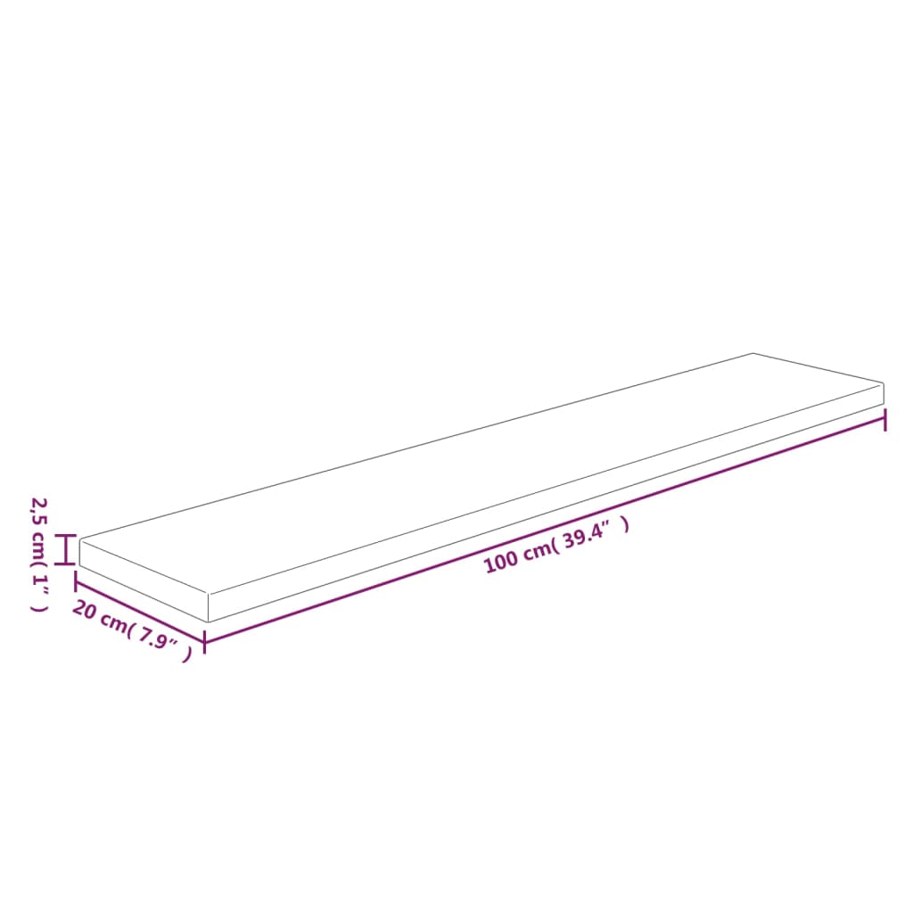 Etagère 40x20x2,5 cm chêne massif non traité