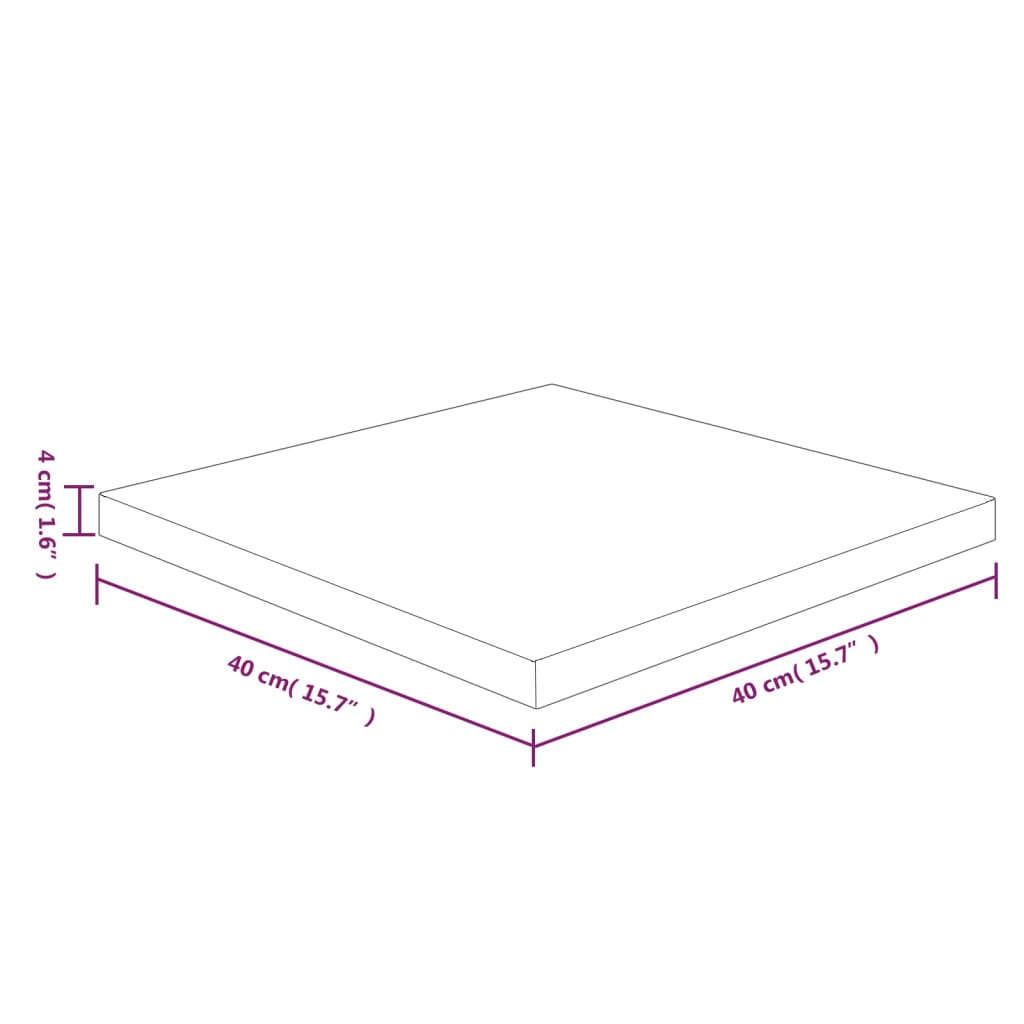 Plateau de table carré 40x40x2,5cm chêne massif