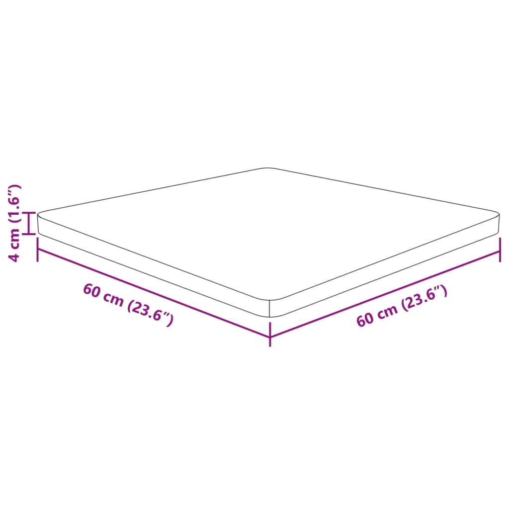 Plateau de table carré 40x40x2,5cm chêne massif