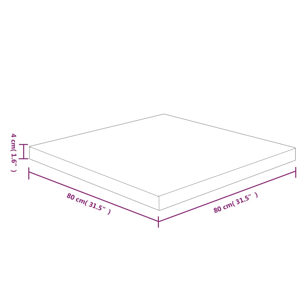 Plateau de table carré 70x70x2,5 cm chêne massif non traité