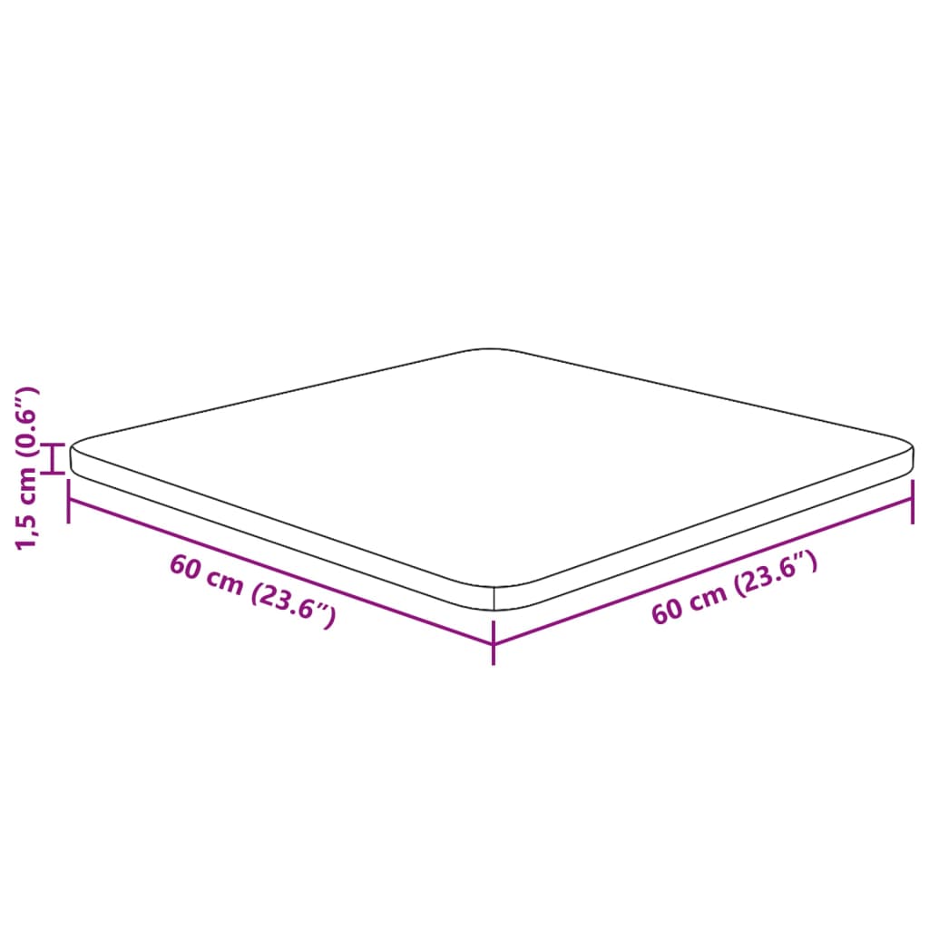 Plateau de table carré 40x40x2,5cm chêne massif