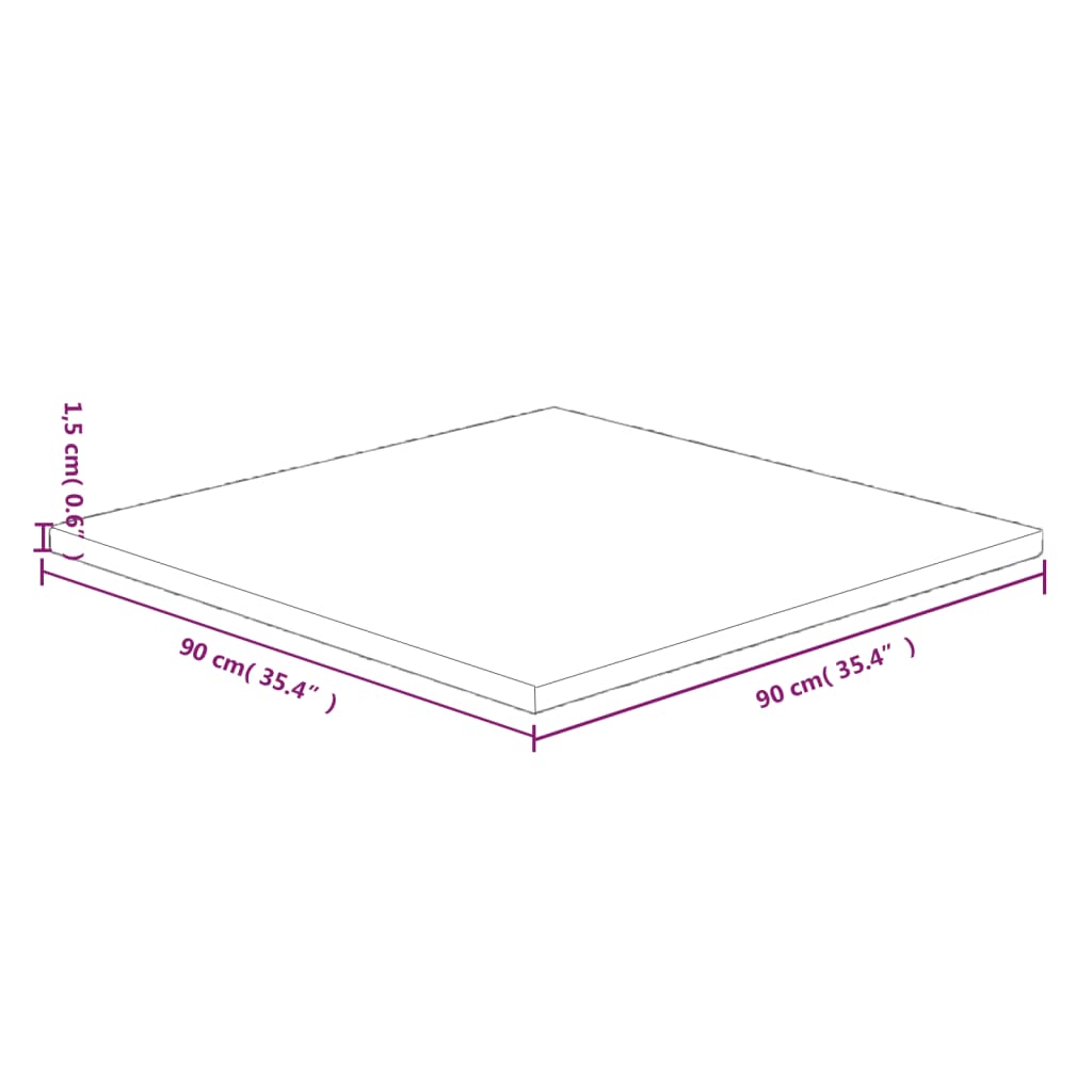 Plateau de table carré 70x70x2,5 cm chêne massif non traité