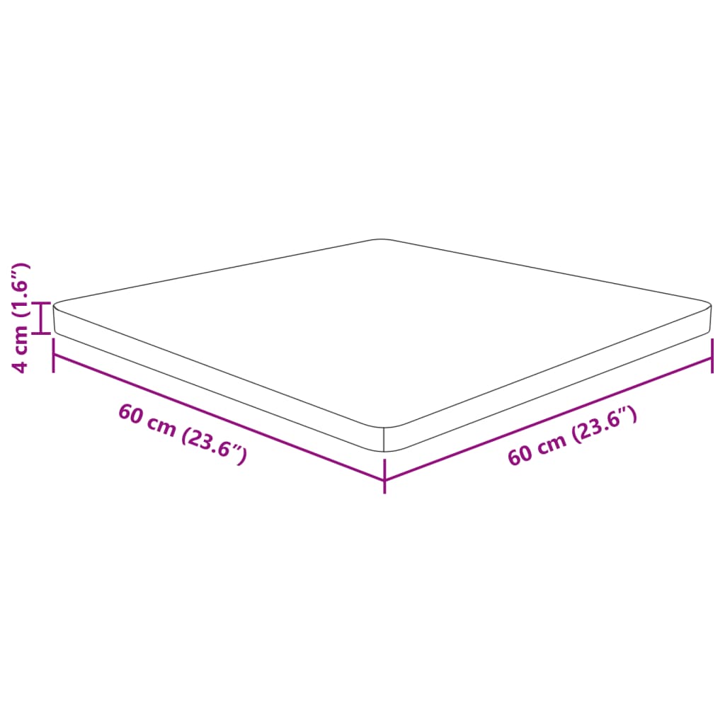 Plateau de table carré 40x40x2,5cm chêne massif