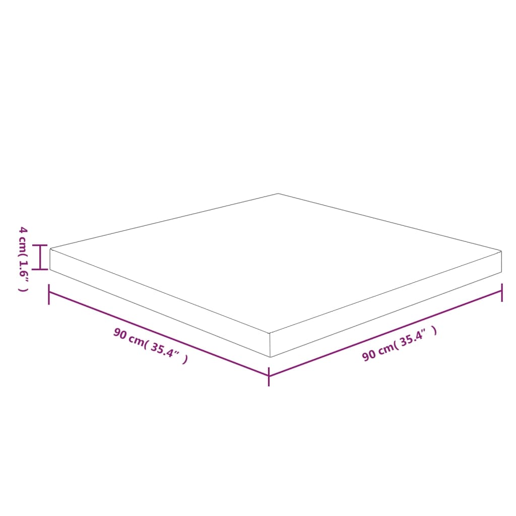 Plateau de table carré 40x40x2,5cm chêne massif