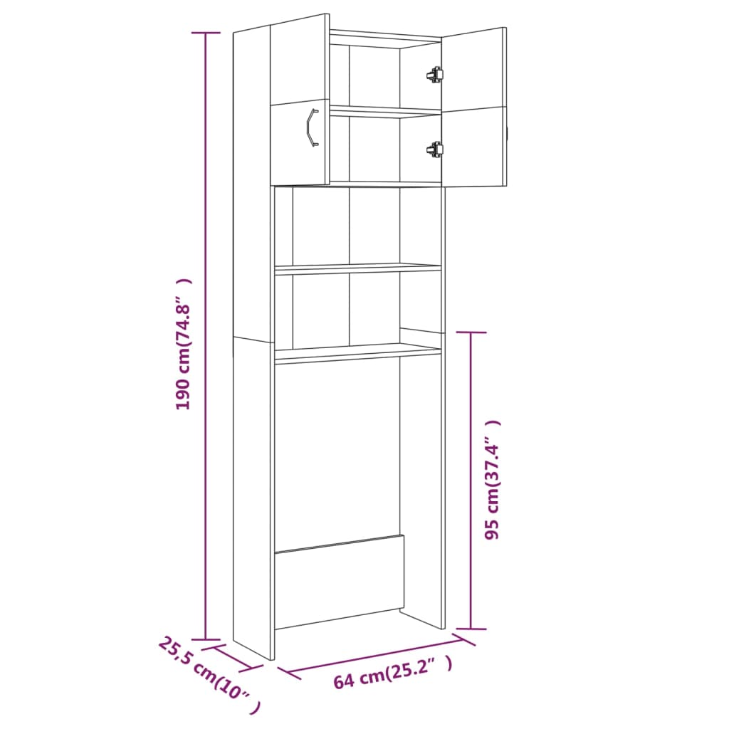 Wasmachinekast 64x25,5x190 cm bewerkt hout sonoma eikenkleurig