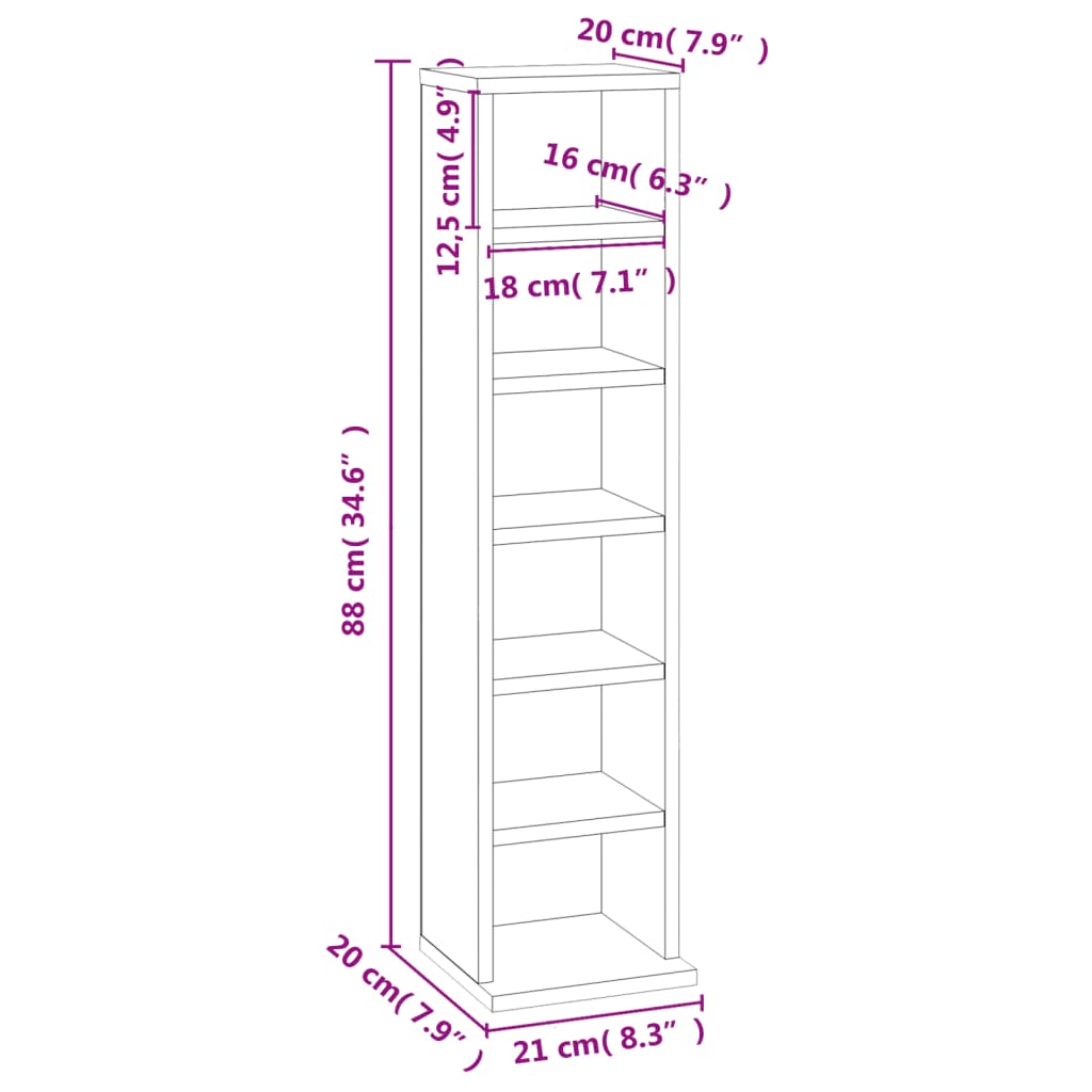 Cd-kast 21x20x88 cm bewerkt hout bruin eikenkleur