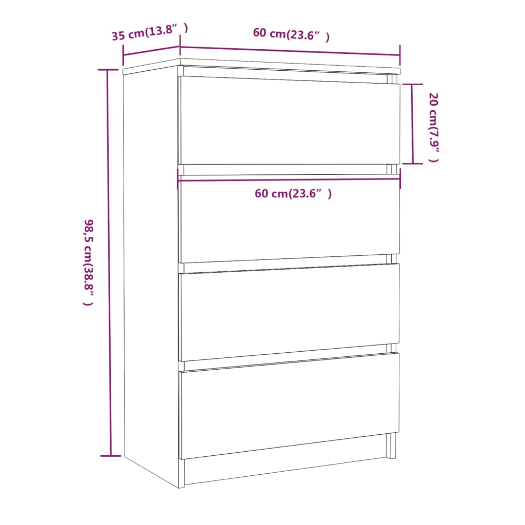 Dressoir 60x35x98,5 cm bewerkt hout